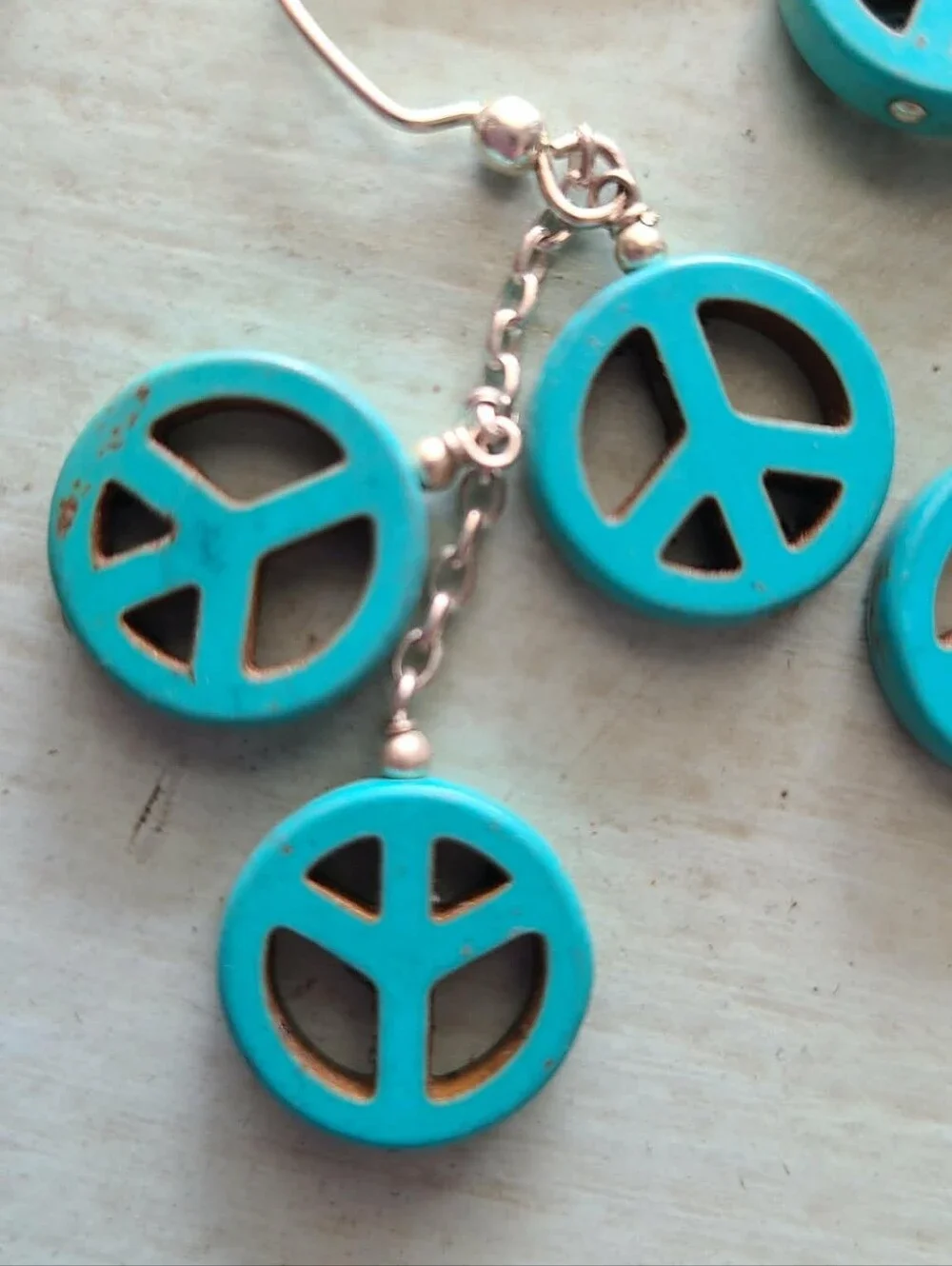 Turquoise Peace Sign Necklace & Earrings Set - Women Jewelry - Picture 2 of 2